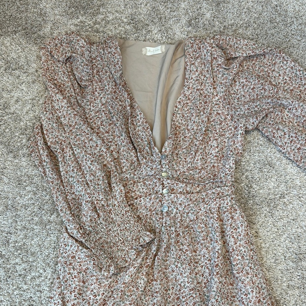 Altar'd State Long Sleeve Floral Dress - Cream and Brown